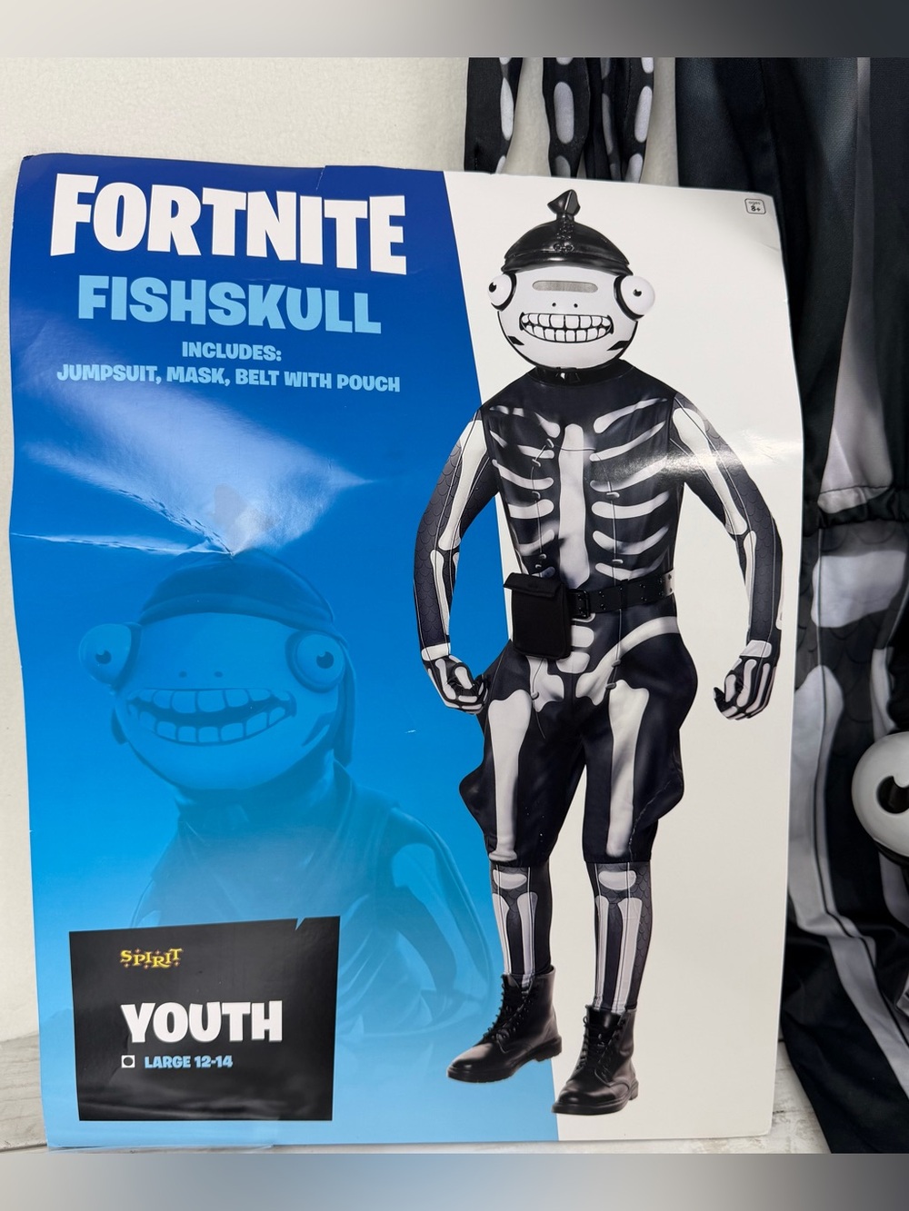 Fortnite Fishskull Costume Youth 12/14 Jumpsuit Mask Belt Pouch Halloween - Picture 2 of 14